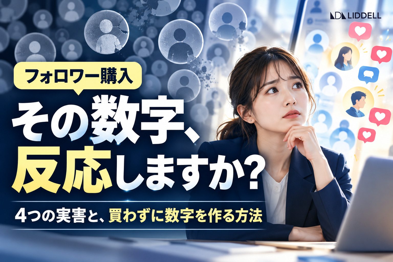 フォロワー購入のリスクを示すアイキャッチ。その数字、反応しますか？
