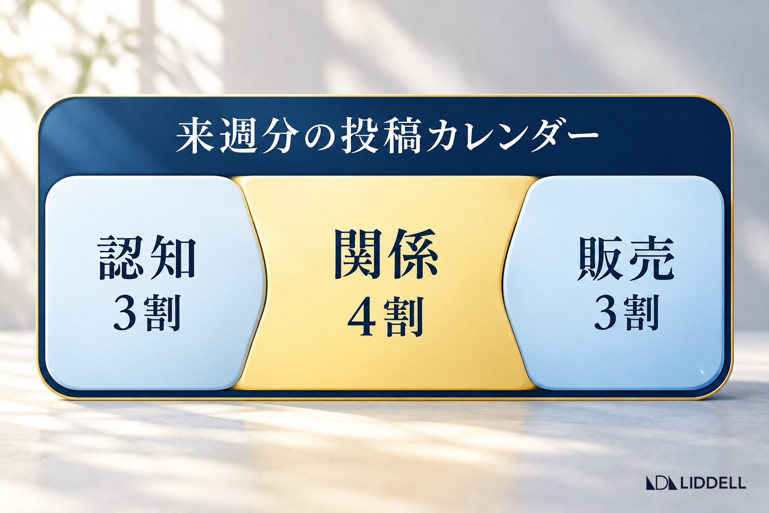 来週分の投稿カレンダーを認知3割・関係4割・販売3割に分ける